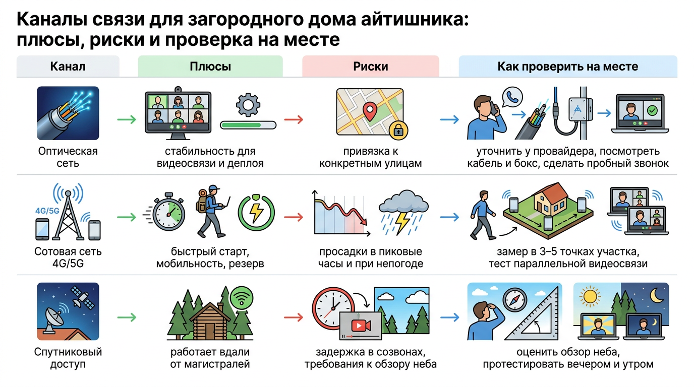 Каналы связи для загородного дома айтишника: плюсы, риски и проверка на месте